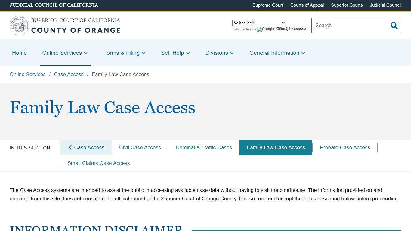 Family Law Case Access | Superior Court of California | County of Orange