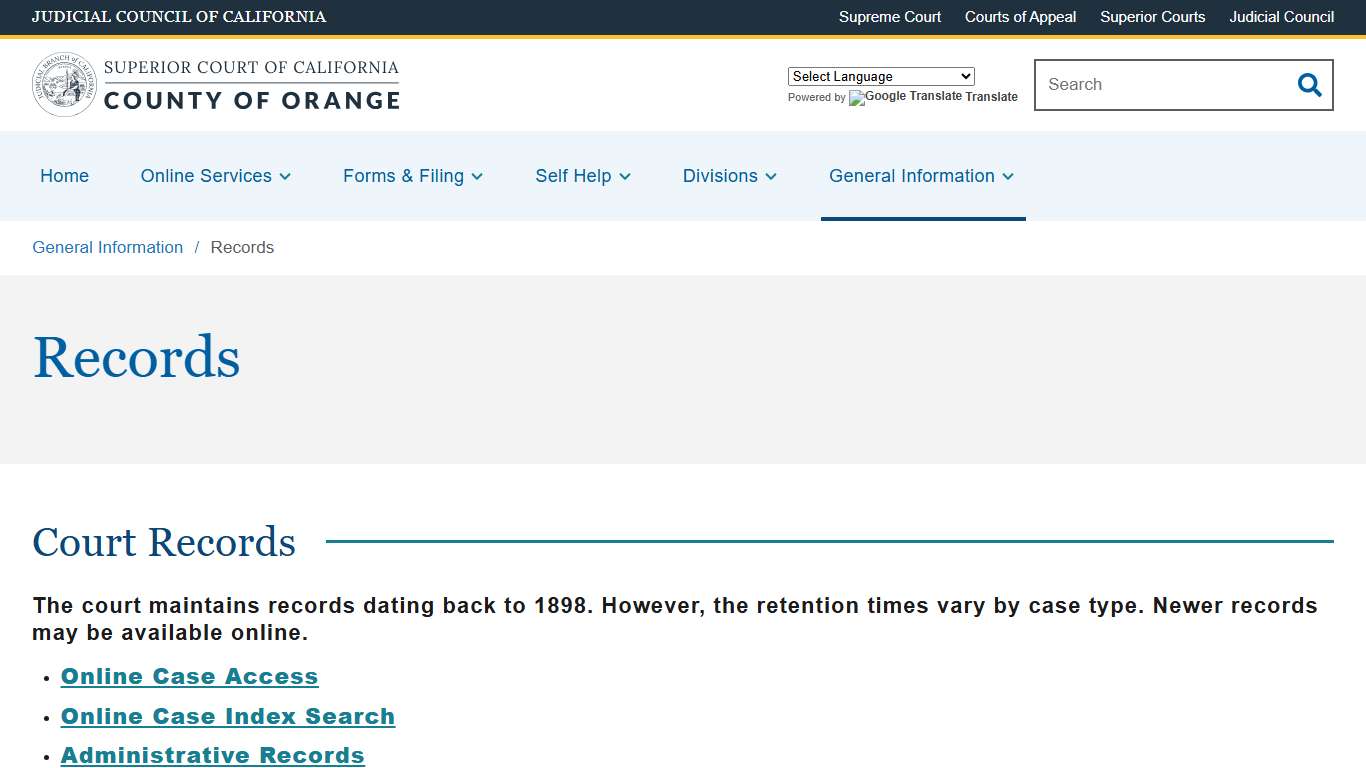 Records | Superior Court of California | County of Orange